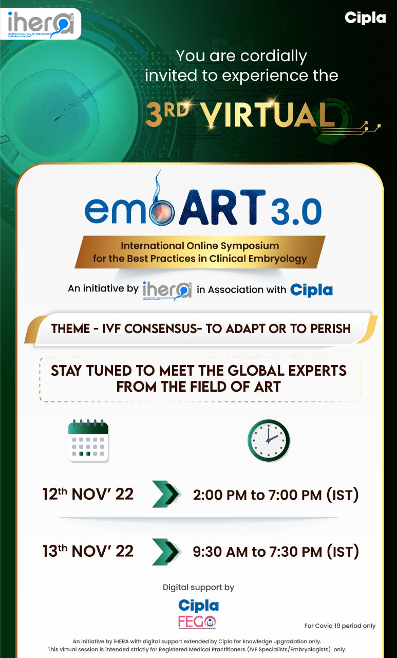 Invitation for the 3rd Virtual embART Symposium on Clinical Embryology with theme and schedule details.