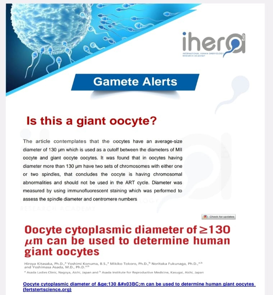 Study on the criteria for identifying giant oocytes based on cytoplasmic diameter.