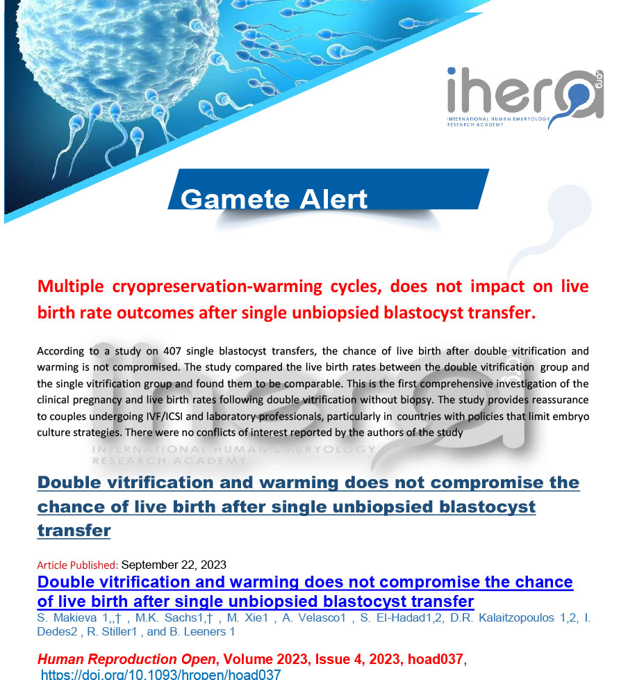 Study on the impact of multiple cryopreservation-warming cycles on live birth outcomes after single unbiopsied blastocyst transfer.